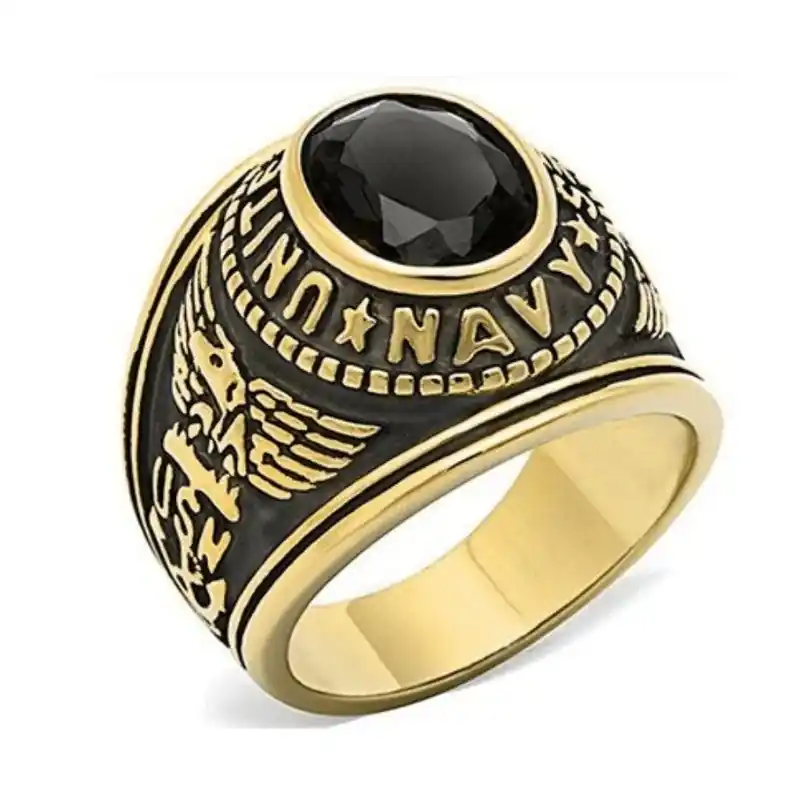 Bague en Acier 316 - Couleur doré - Chevaliere ' Navy ' Nouveauté