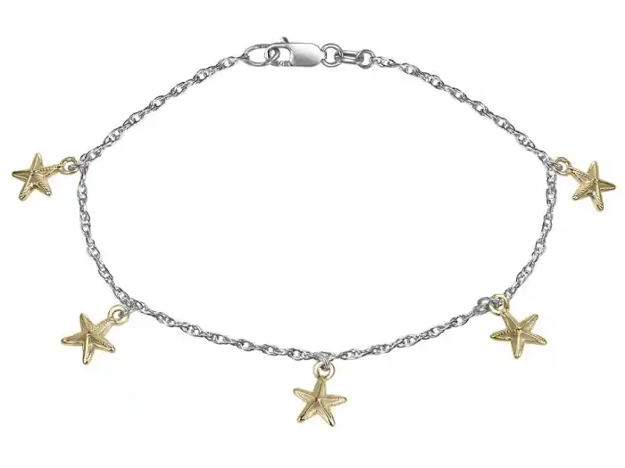 Bracelet Ariel en mailles fines et rondes or blanc et étoiles de mer or jaune 10K Gros Lot