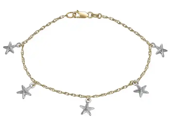 Bracelet Ariel en mailles fines et rondes or jaune et étoiles de mer or blanc 10K Meilleure Vente