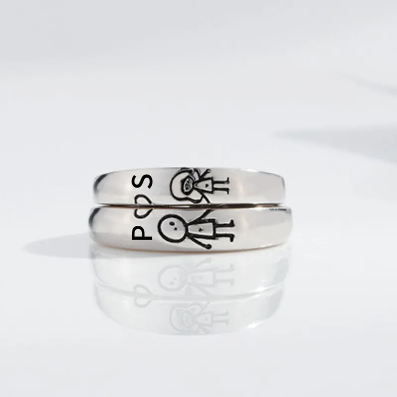Gros Lot Bague en Argent 925 Réglable Couple 2PCS 2 Lettres Personnalisée Alliance
