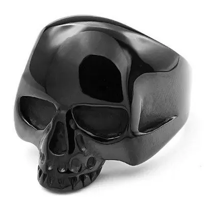 Bague en Acier 316 - Couleur noir - Demi ' Tête de mort ' Prix Choc