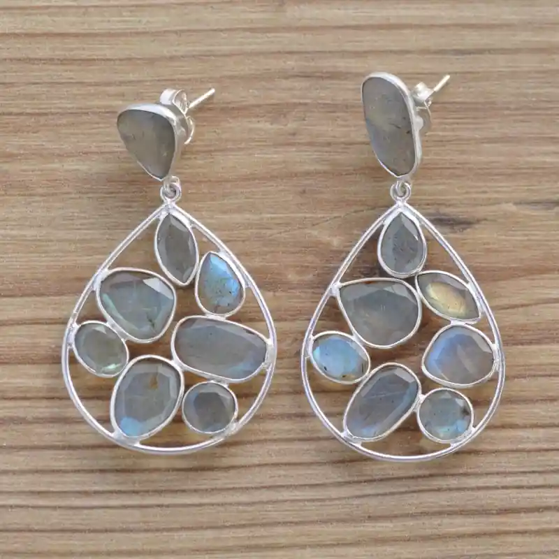 Boucles argent ajourees et 8 pierres Labradorite (bleu) Acheter Direct