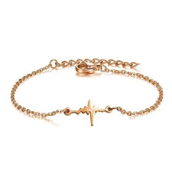 Fait Main Bracelet en Acier 316 - Battement de coeur - Couleur Or rose
