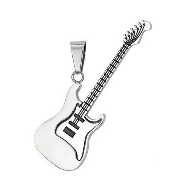 Marque Pendentif acier 316 argenté Gothique Rock ou Biker - Guitare très chic ciselé