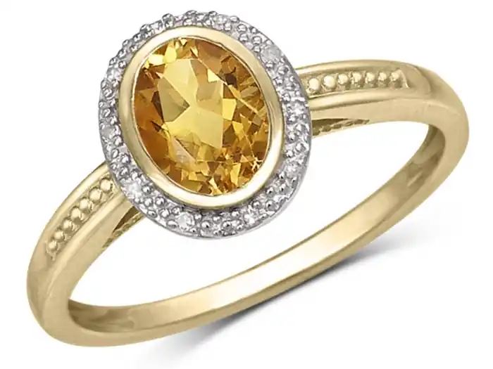 Bague Zloty citrine ovale et halo de diamants en 10k 2 tons pour femme Bon Marché
