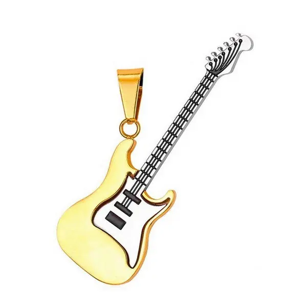 Meilleur Choix Pendentif acier 316 doré Gothique Rock ou Biker - Guitare très chic ciselé