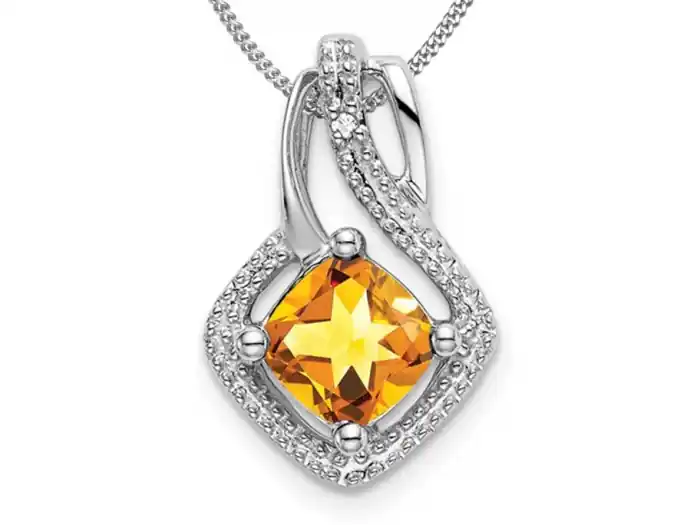 Offre Exclusive Pendentif Bogaty citrine de taille coussin et diamants en or blanc 14k pour femme
