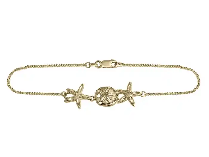 Usine Directe Bracelet en or jaune 10k avec breloques étoiles de mer et dollar des sables en or jaune 10k pour femme