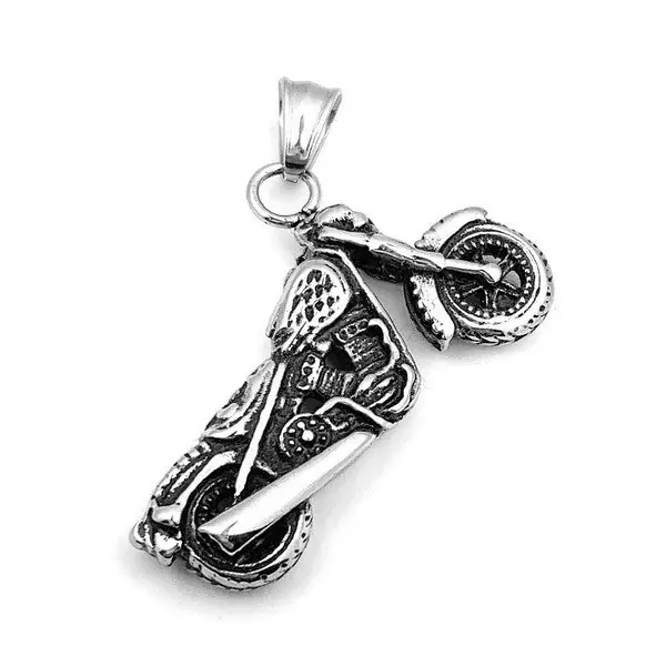 Quantité Limitée Pendentif acier 316 argenté Gothique Rock ou Biker - Grosse moto