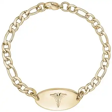 Affaire À Saisir Bracelet médical mailles style figaro en acier inoxydable doré pour femme
