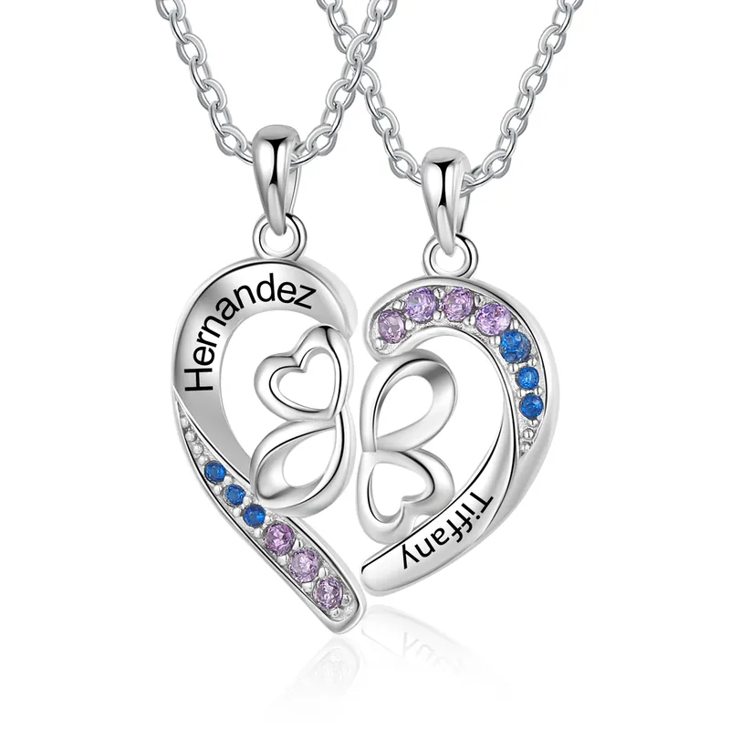 Petit Prix Collier mère et fille / meilleure amie trèfle à quatre feuilles 2PCS 2 Prénoms Personnalisé