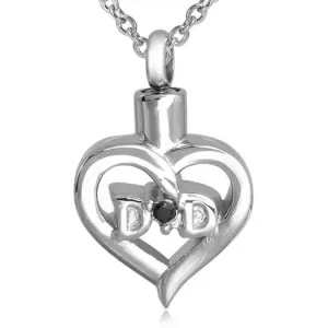 Super Prix Pendentif reliquaire pour cendres en forme de cœur dad « papa » avec cubic zirconium noir au centre