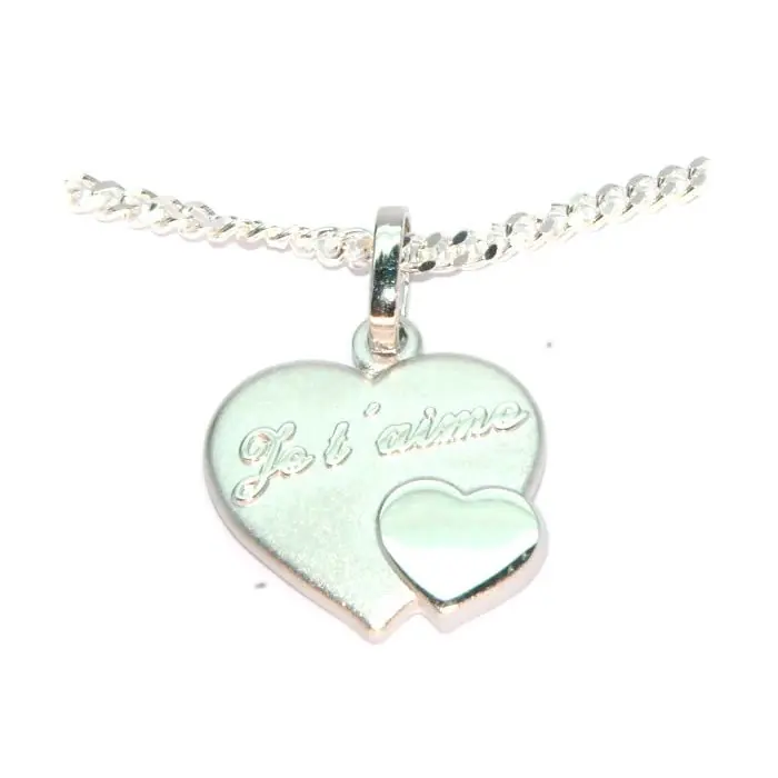 Acheter Direct Pendentif argent coeur je t'aime avec chaîne gourmette