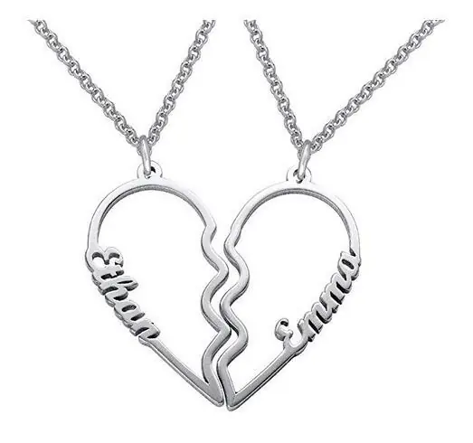 Garantie Incluse Collier breloque Coeur 2 Prénoms personnalisée pour Couple pour Couple | Jessemade