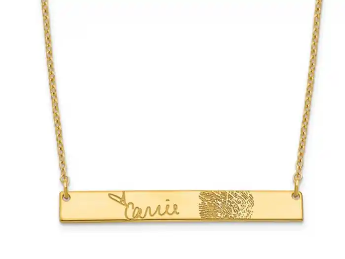 Collier personnalisé avec gravure empreinte et signature en or jaune 10k Livraison Mondiale