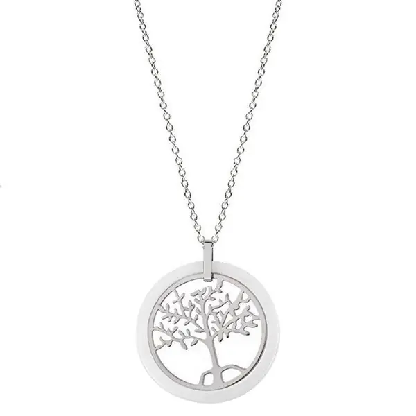 Meilleure Qualité Collier acier et céramique - Arbre de vie - blanc