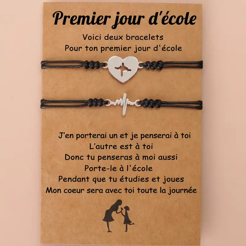 2PCS Ensemble de Bracelets Battements de cœur - Cadeau Rentrée Scolaire Premier jour d’école Offre Limitée