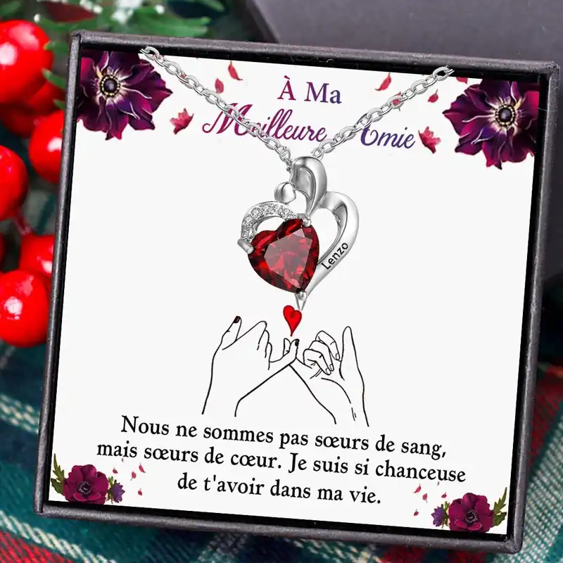 À Ma Meilleure Amie - Collier Cœur 1 Prénom Personnalisé avec Pierre de Naissance Haute Qualité