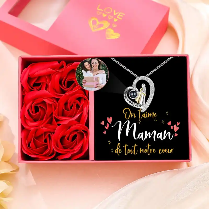 Solde À ma Maman - Collier Maman et Fille Projection de Pierres 1 Photo Personnalisée Collier pour Femmes | Jessemade