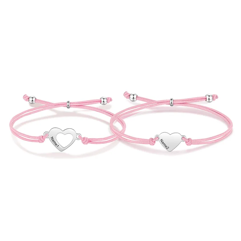 2PCS Ensemble de Bracelets Cœur 2 Prénoms Personnalisés Corde élastiques - Cadeau Rentrée Scolaire Premier jour d’école Satisfait Ou Remboursé
