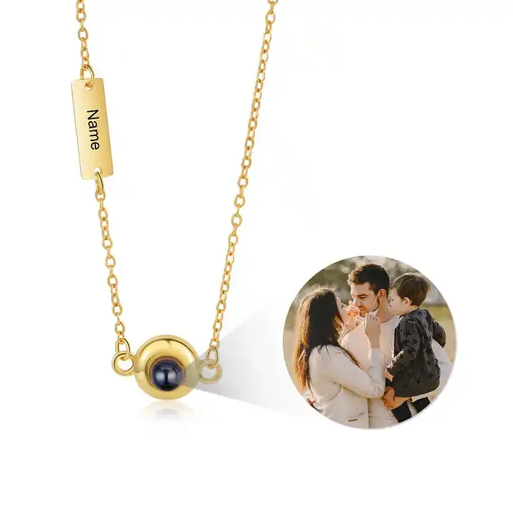 Soldes Collier Projection de Pierres avec Prénom et Photo Personnalisés