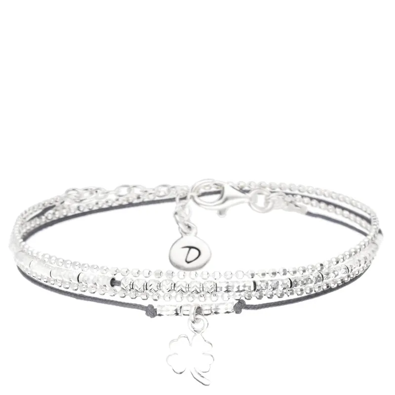 BRACELET TREFLE DOUBLE RANGS GRIS Dernier Modèle