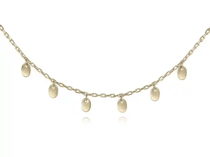 Collier Kaya avec disques pastilles ovales en or jaune 10k sur chaine forçat pour femme Prix Cassé
