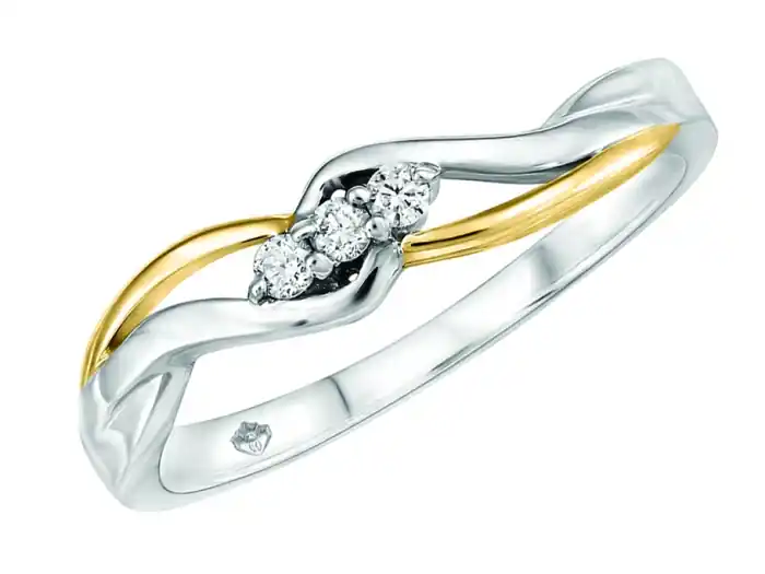 Bague Ayasha trinité diamants canadiens design vague et ouvert en or 10k deux tons Acheter En Ligne