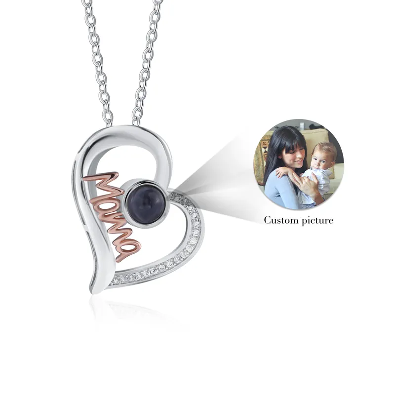 Tendance Collier Cœur Projection de Pierres 1 Photo Personnalisée Collier pour Maman | Jessemade