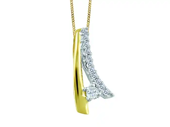 Meilleure Vente Pendentif diamant canadien Isha deux barres en or 10K deux tons jaune et blanc pour femme