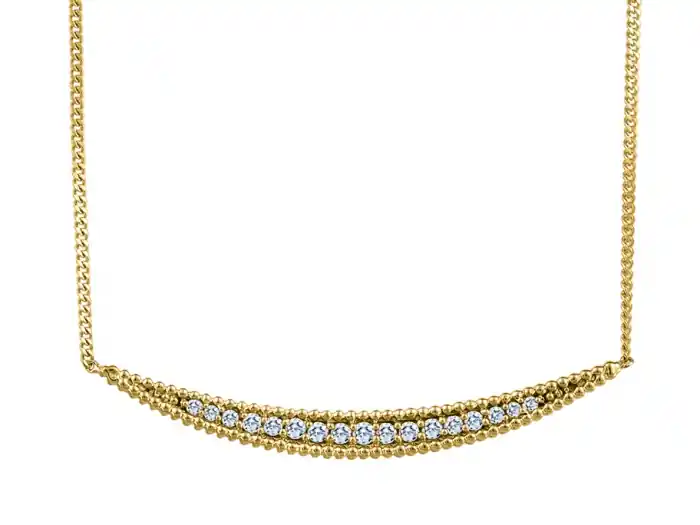 Original Collier Talasi croissant de diamants vintage millegrain en or jaune 10k pour femme