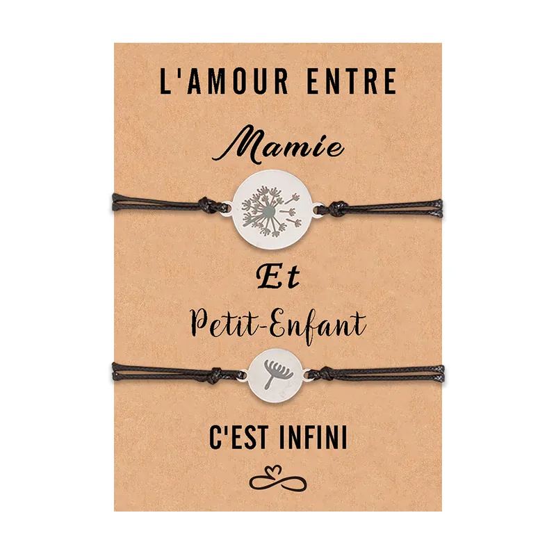 Prix Réduit 2PCS Ensemble de Bracelets Pissenlit cadeau pour Mamie et petits-enfants