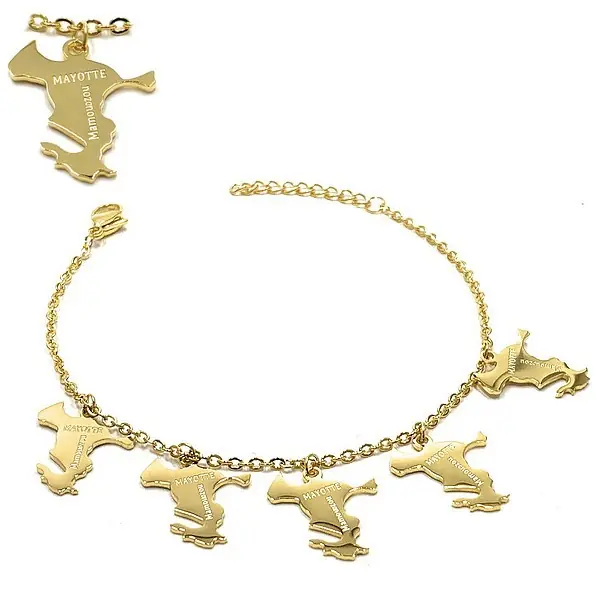 Bracelet pour femme - Acier 316 doré - Chaine et motifs "Mayotte" Remise