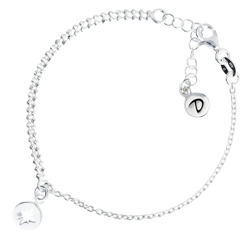 BRACELET ROSE DES VENTS CHAÎNE FINE ET CHAÎNE DOUBLE DIAMANTÉE Prix Réduit