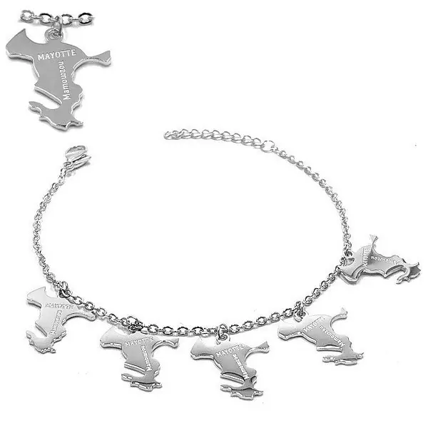 Bracelet pour femme - Acier 316 argenté - Chaine et motifs "Mayotte" Offre Exclusive