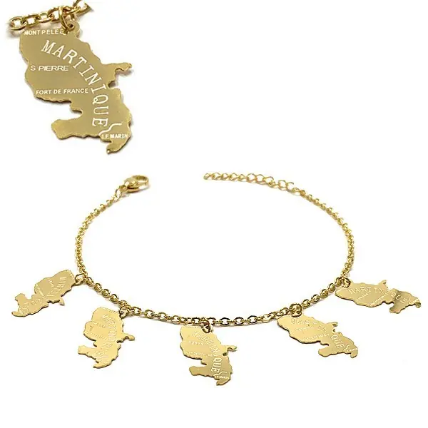 Pas Cher Bracelet pour femme - Acier 316 doré - Chaine et motifs "Martinique"