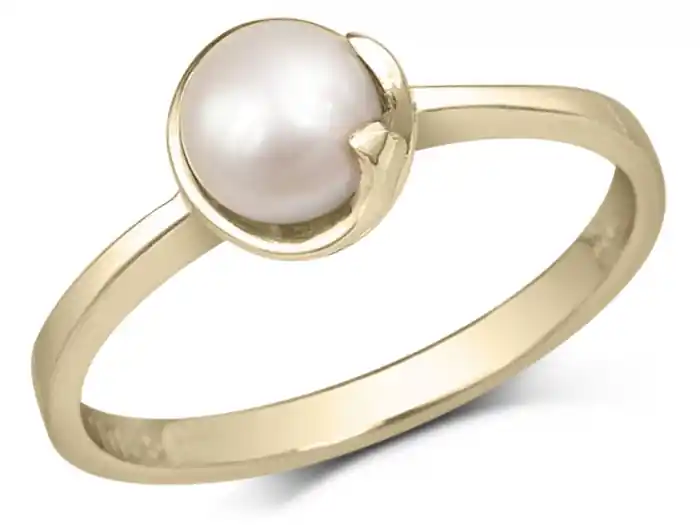 Nouvelle Collection Bague Sona solitaire avec perle de culture blanche avec design subtile en or jaune 10k pour femme