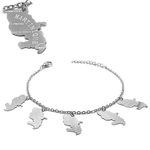 Bracelet pour femme - Acier 316 argenté - Chaine et motifs "La Martinique" Produit De Marque
