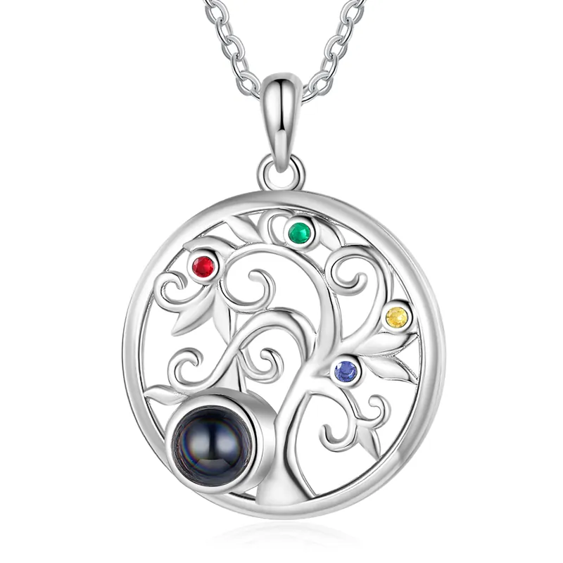 Commander Vite Collier Arbre Projection de Pierres 4 Pierres de naissance et 1 PhotoPersonnalisés Collier pour Femmes | Jessemade