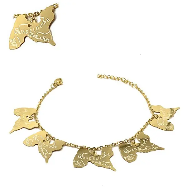 Bracelet pour femme - Acier 316 doré - Chaine et motifs "Guadeloupe" Commander Vite