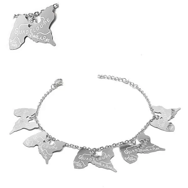 Bracelet pour femme - Acier 316 argenté - Chaine et motifs "Guadeloupe" Haute Qualité