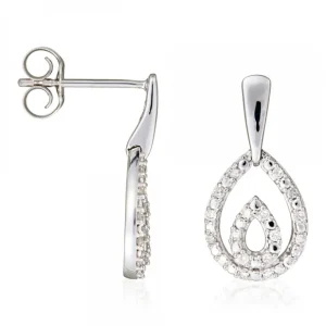 Prix Réduit Boucles d'oreilles Or Blanc 375/1000 "Double drop" Diamants 0,15/36