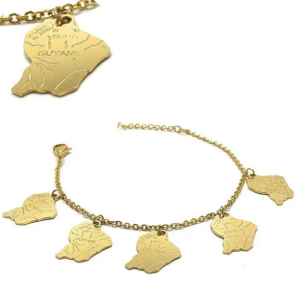 Marque Bracelet pour femme - Acier 316 doré - Chaine et motifs "Guyane"