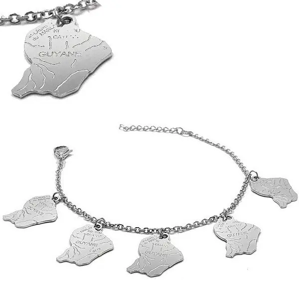 Bracelet pour femme - Acier 316 argenté - Chaine et motifs "Guyane" Satisfait Ou Remboursé