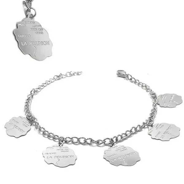 Premium Bracelet pour femme - Acier 316 argenté - Chaine et motifs "La Réunion"