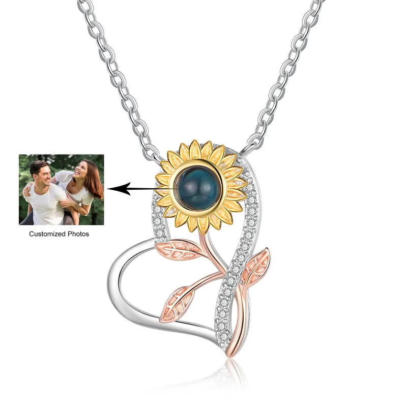 Collier Projection de Pierres tournesol avec Photo Personnalisée Premium