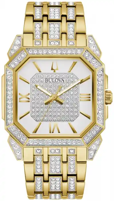 Montre Bulova Octava deux tons cadran octogonal deux tons serti de zircons cubiques pour homme Nouvelle Collection