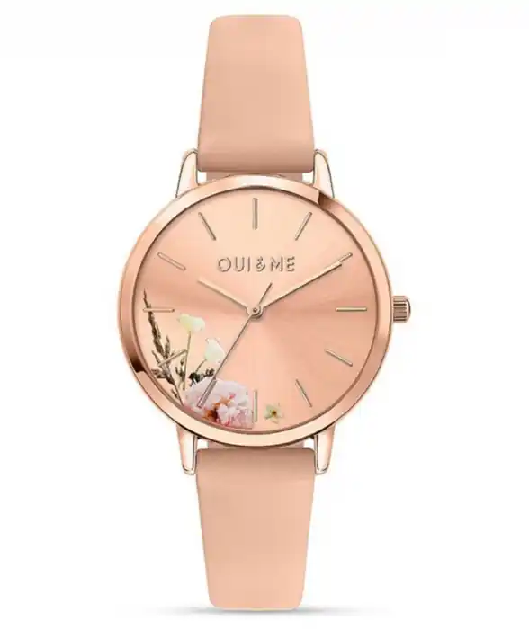 Montre Fleurette cadran 3D rose gold bracelet cuir rose pour femme Marque