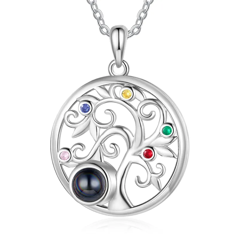 Expédition Rapide Collier Arbre Projection de Pierres 5 Pierres de naissance et 1 PhotoPersonnalisés Collier pour Femmes | Jessemade