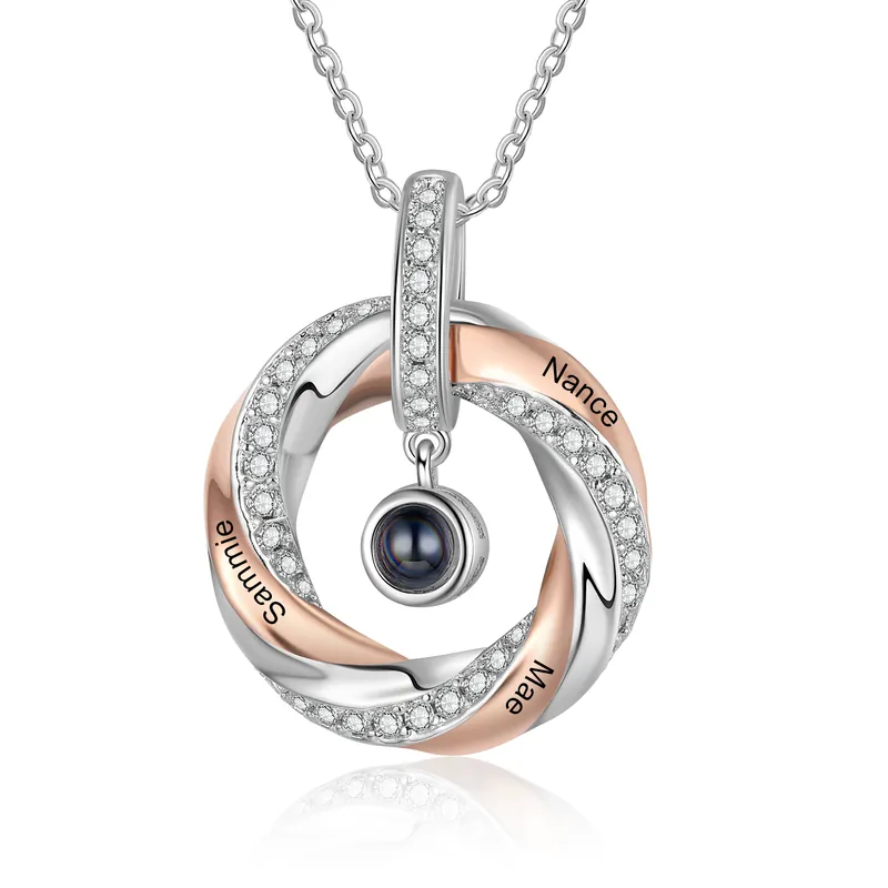 Expédié Aujourd’hui Collier Projection de Pierres 3 Prénoms et 1 Photo Personnalisés